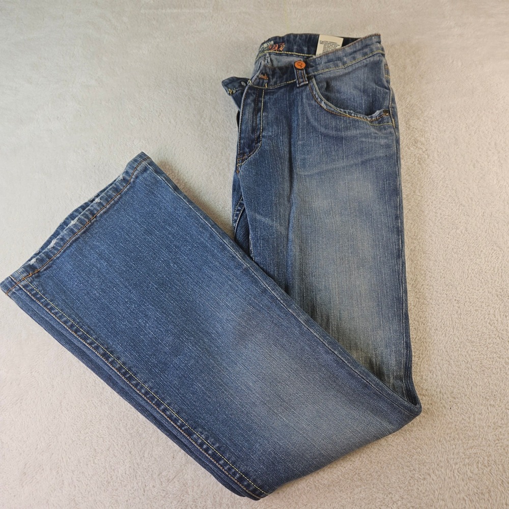 Sister Moon Womens Blue Denim Low Rise Flare Jeans Size 31 Medium Wash Boho Y2K